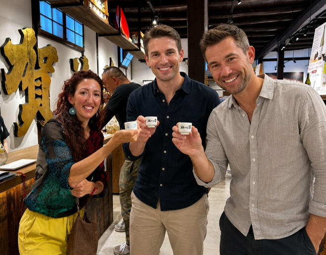 Sake tasting with ochoko at Kamotsuru, Saijo, Hiroshima
